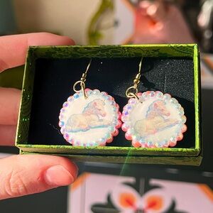 Unicorn Foal Bedazzled Earrings | Handmade Polymer Clay Earrings